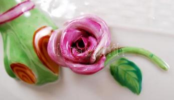 Herendi, virágmintás leveses tál, jelzett, kézzel festett, apró lepattanások a rózsákon, 28.5×20 cm,...