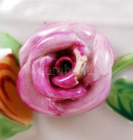 Herendi, virágmintás leveses tál, jelzett, kézzel festett, apró lepattanások a rózsákon, 28.5×20 cm,...