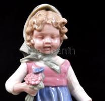 Német porcelán, libapásztor lány, jelzett, kézzel festett, hibátlan, m:18 cm, h:21 cm