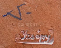 Izsépy kerámia: Kiránduló fiú, kézzel festett, mázas kerámia, jelzett, hibátlan,  m:15 cm