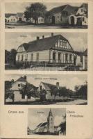 Horní Breckov, Ober Fröschau; Schule, Kirche / school, church