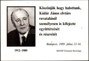 1989 Bp., Kádár János (1912-1989) ravatali emléklapja