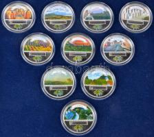 DN. "Magyarország Borvidékei" multicolor mini üvegcsés ezüstözött emlékérem sorozat komplett 10db-os szettje dísztokban és tanúsítvánnyal (33mm) T:PP Csak 500db!