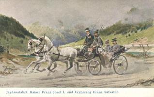 Jagdausfahrt: Kaiser Franz Josef I. und Erzherzog Franz Salvator / hunting, B.K.W.I. No. 747-6. s: H. G. Wilda