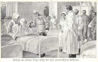 Besuch des Kaiser Franz Josef bei den verwundeten Soldaten; Postkartenverlag Brüder Kohn Wien I. / Franz Joseph in a military hospital s: Ranzenhofer