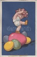 Easter, Colombo style Italian art postcard, Húsvét, olasz művészeti képeslap