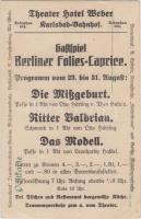 Brezová (Pirkenhammer) advertisement of Theater Hotel Weber on the back side (wet damage)