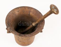 Bronz füles hadi mozsár, törővel, m:14,5 cm, d:15,5 cm
