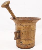 Bronz füles hadi mozsár, törővel, m:14,5 cm, d:15,5 cm