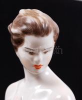 Hollóházi porcelán, kézzel festett női akt szobor, hibátlan, jelzett, 30 cm