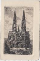 Vienna, Wien - churches, 2 postcards - Original Radierung, Handabzug