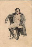 Napoleon, etching style art postcard