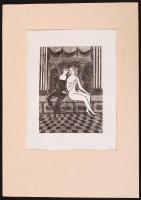 Foujita, Tsugouharu (1886-1968): Szerelmes pár (cca 1920). Fametszet, papír, 13x18 cm