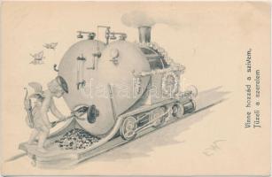 Love locomotive, romantic postcard 'Amor 6. No. 1705.' (EK)