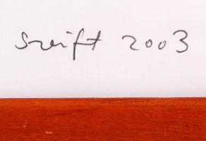 Szeift Béla: Kerti élet (2003). Vegyes technika, papír, jelzett, üvegezett fa keretben, 40x30 cm