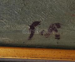 G.F. jelzéssel: Színes alakok. Olaj, farost, jelzett, fa keretben, 65×24 cm