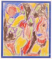 Németh Miklós (1934-2012): Színes alakok. Kréta, papír, üvegezett keretben, 26x30 cm