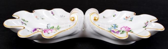 Herendi virágmintás kettes kínáló, hibátlan, jelzett, h: 44 cm