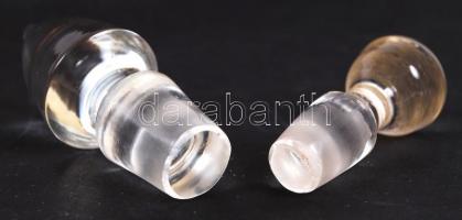 Szakított likőrös üveg 2 db, dugóval, hibátlan, m: 11 és 24 cm