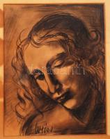 Weiss jelzéssel: Női fej. Szén, papír, üvegezett sérült antik keretben 28×21 cm