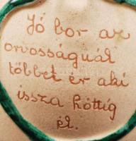 Kántor Karcag, Miska kancsó, mázas festett kerámia, jelzett, apró lepattanásokkal, felirattal, m:28 ...