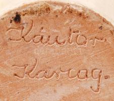 Kántor Karcag, Miska kancsó, mázas festett kerámia, jelzett, apró lepattanásokkal, felirattal, m:28 ...