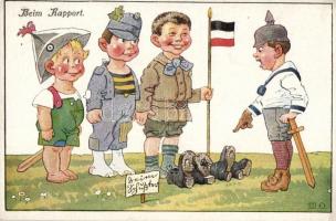 4 db régi, humoros, katonai gyereklap, pinx. Willy Oertel / 4 humorous postcards, children, military...