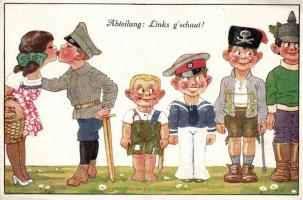 4 db régi, humoros, katonai gyereklap, pinx. Willy Oertel / 4 humorous postcards, children, military...