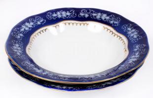 Zsolnay Pompadour lapos és leveses tányér, kézzel festett, jelzett, hibátlan, d:23,5 és 24 cm