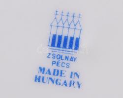 Zsolnay Pompadour lapos és leveses tányér, kézzel festett, jelzett, hibátlan, d:23,5 és 24 cm