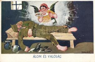 3 db régi, humoros, katonai grafika lap, pinx. Bernáth / 3 humorous, military postcards, pinx. Berná...