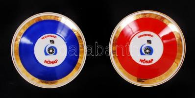 Hollóházi 6 db retró mokkás csésze és alj, kézzel festett, jelzett, hibátlan