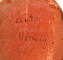 Kántor Karcag, madaras kiöntő, mázas festett kerámia, jelzett, apró lepattanásokkal, felirattal, m:2...