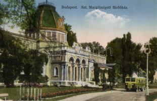 Budapest XIII. Margitsziget, fürdőház, autóbusz; Lusztig Mór kiadása (EK)