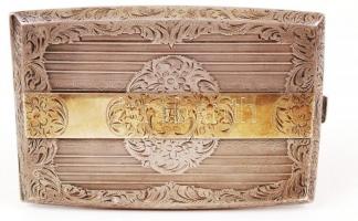 Ezüst (Ag.) cigaretta tálca, jelzett, mesterjeggyel, aranyozott monogrammal, belül gravírozott, 12×8...