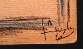 Szőnyi Jenő (1902-?): Erkélyen. Színes ceruza, papír, jelzett, 33×23 cm