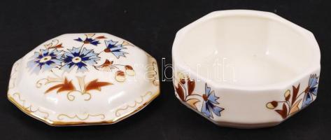 Zsolnay búzavirág mintás ékszeres doboz, kézzel festett, jelzett, hibátlan, 9×9 cm