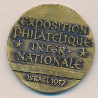 Izrael 1957. "Nemzetközi Bélyegkiállítás" névre szóló emlékérem (40mm) tokban T:2
Israel 1...