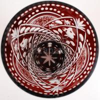 Többrétegű rubinvörös váza, csiszolt, metszett, hámozott, apró hibákkal, m:30 cm