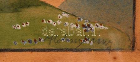 Olvashatatlan jelzéssel: Üldögélő. Akvarell, papír, üvegezett sérült keretben 17×17 cm