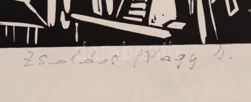 Zsoldos jelzéssel: Falu. Linó, papír, jelzett, 14×23 cm