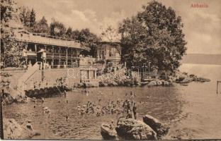 Abbazia - 2 unused postcards: beach, Hotel Quarnero