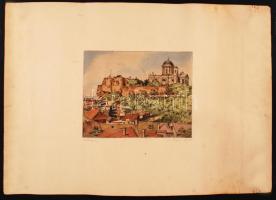 Bajor Ágost (1892-1958): Esztergom. Színezett rézkarc, papír, jelzett, felcsavarva, 18×23 cm