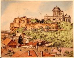 Bajor Ágost (1892-1958): Esztergom. Színezett rézkarc, papír, jelzett, felcsavarva, 18×23 cm