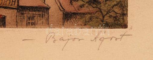 Bajor Ágost (1892-1958): Esztergom. Színezett rézkarc, papír, jelzett, felcsavarva, 18×23 cm