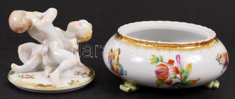 Herendi Viktória mintás figurális doboz, kézzel festett, jelzett, hibátlan, m:15 cm, d:16 cm / Heren...