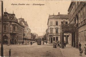 Sopron, Erzsébet utca, villamos, Piri Dániel kiadása