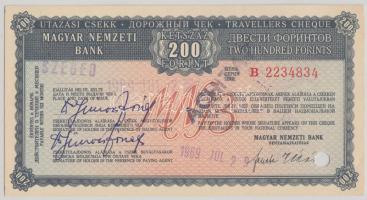 Szeged 1969. Magyar Nemzeti Bank 200Ft értékű "Utazási Csekk" bélyegzésekkel, lyukasztással T:I-