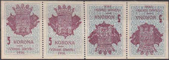 1916 Székesfehérvár 5K városi illetékbélyeg négyescsík középen fordított párral (15.000)