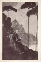 9 db régi képeslap: benne svájci, román és portugál városképes lapok, valamint 2 motívum lap: Szt. F...